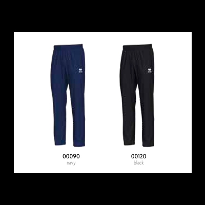 Calças desportivas Errea azul navy e preto com logotipo branco e cintura elástica