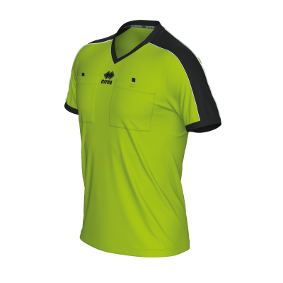 T-shirt desportiva verde fluorescente com ombros pretos e logótipo errea