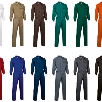 Doze macacões coloridos para trabalho em fundo branco