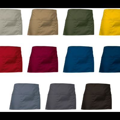 Coleção de aventais curtos de várias cores sobre fundo branco