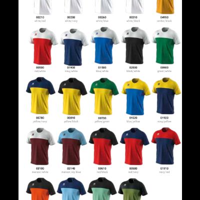 T-shirts coloridas com códigos e combinações de cores em fundo branco