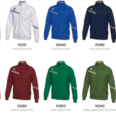 Doze sweatshirts coloridas com fecho zip e gola alta, organizadas em duas linhas com códigos e descrições de cores.