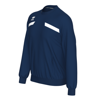 Sweatshirt desportiva azul escuro com riscas brancas e logótipos ERREA