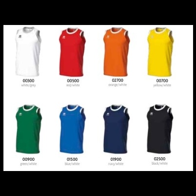 Camisolas sem mangas de várias cores com detalhes brancos e códigos sob cada uma.