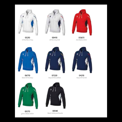 Nove sweatshirts com capuz em várias cores e combinações com códigos numéricos