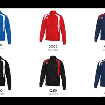 Nove casacos desportivos coloridos com detalhes contrastantes e fecho à frente