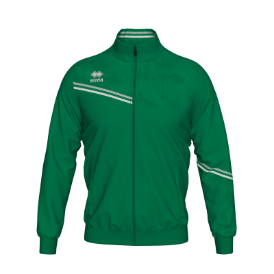 casaco desportivo verde com fecho e riscas brancas