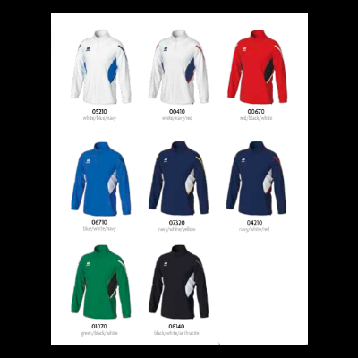 Conjunto de oito polos desportivos com diferentes combinações de cores e códigos de referência.