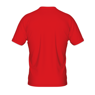 Camisola t-shirt vermelha de manga curta vista pelas costas