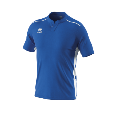 Camisola azul de manga curta com detalhes brancos e logo ERREA