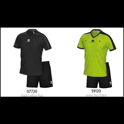 Dois conjuntos de roupa desportiva; um preto e outro verde fluo com preto