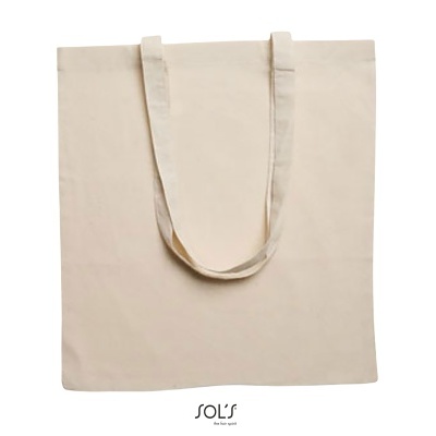 Saco de tecido bege claro com alças retangulares e logótipo SOL'S