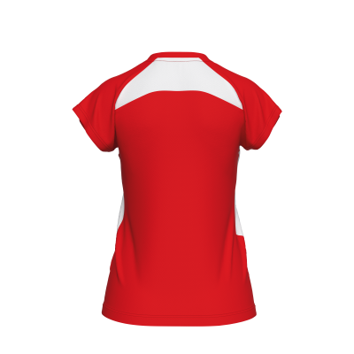 T-shirt desportiva vermelha com detalhes brancos na parte de trás