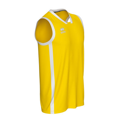 Camisola desportiva amarela com detalhes brancos e logo errea