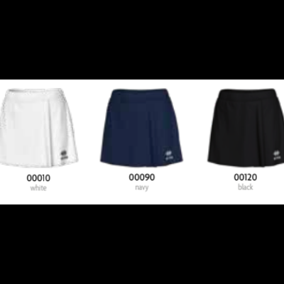 Saia desportiva antiderrapante em branco, azul marinho e preto com códigos e nomes das cores.