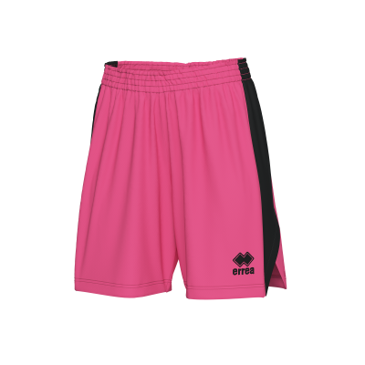 Calções desportivos rosa com faixa preta lateral e logótipo errea