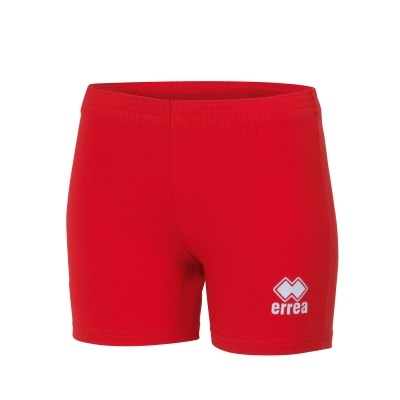 Calções desportivos vermelhos com logótipo errea branco.