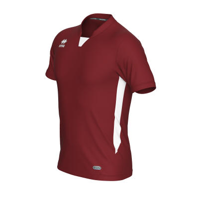 Camisola desportiva vermelha com detalhes brancos e logo errea no peito