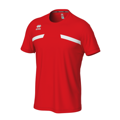 T-shirt desportiva vermelha com detalhes brancos e logótipo ERREA