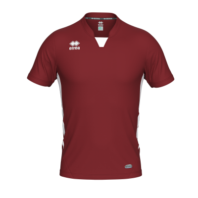 T-shirt desportiva bordô com detalhes brancos e logótipos errea