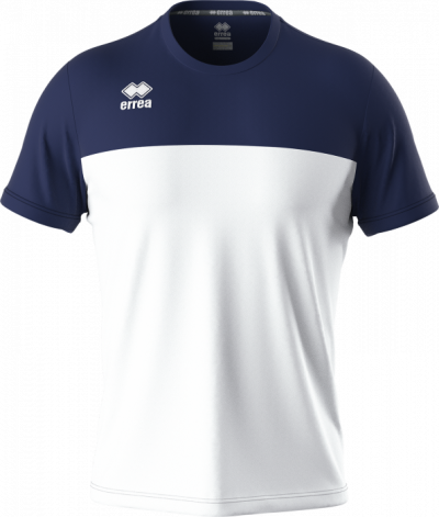 T-shirt desportiva azul escura e branca com logótipo ERREA.