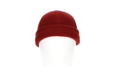 Gorro vermelho em tecido de malha com dobra