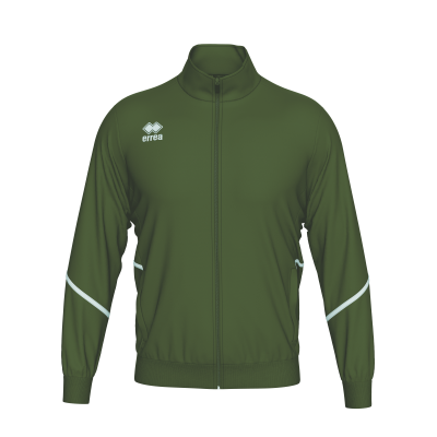 Casaco desportivo verde-oliva com fecho e detalhes brancos