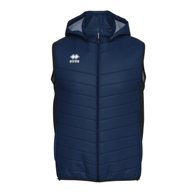 Colete azul escuro acolchoado com capuz e zip frontal marca Erreà