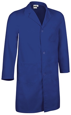 Casaco comprido azul com três botões e bolsos