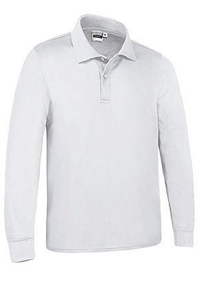 Polo masculino branco de manga comprida com gola e botões