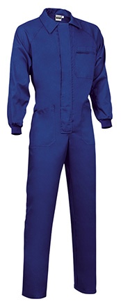 Macacão de trabalho azul escuro com bolso no peito e punhos elásticos