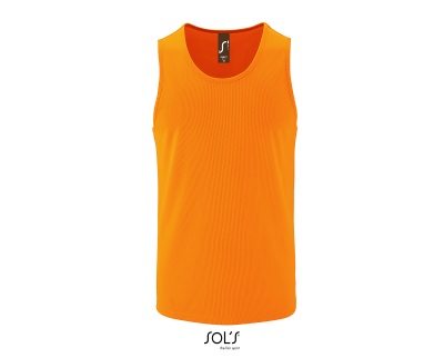 Camisola de alças laranja com etiqueta preta