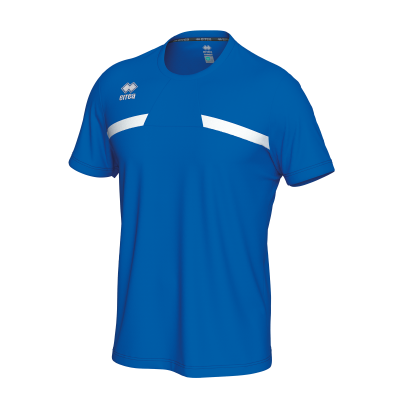 T-shirt desportiva azul com detalhes brancos