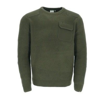 Camisola de malha verde militar com bolso e costuras reforçadas