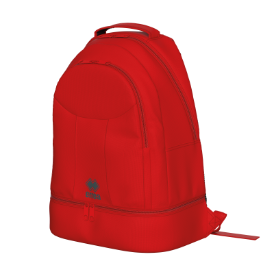 mochila vermelha com logo errea azul e fechos de correr