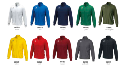 Casacos de manga comprida em várias cores com códigos de cor