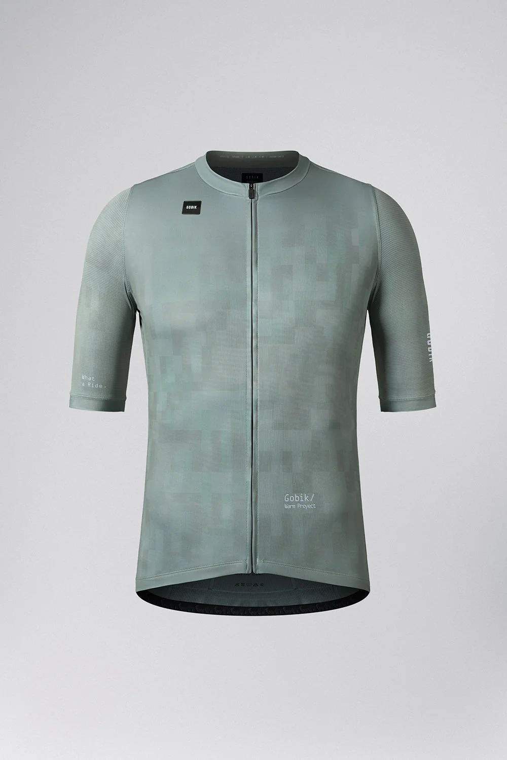 Camisola de ciclismo cinzenta com fecho completo frontal e mangas curtas