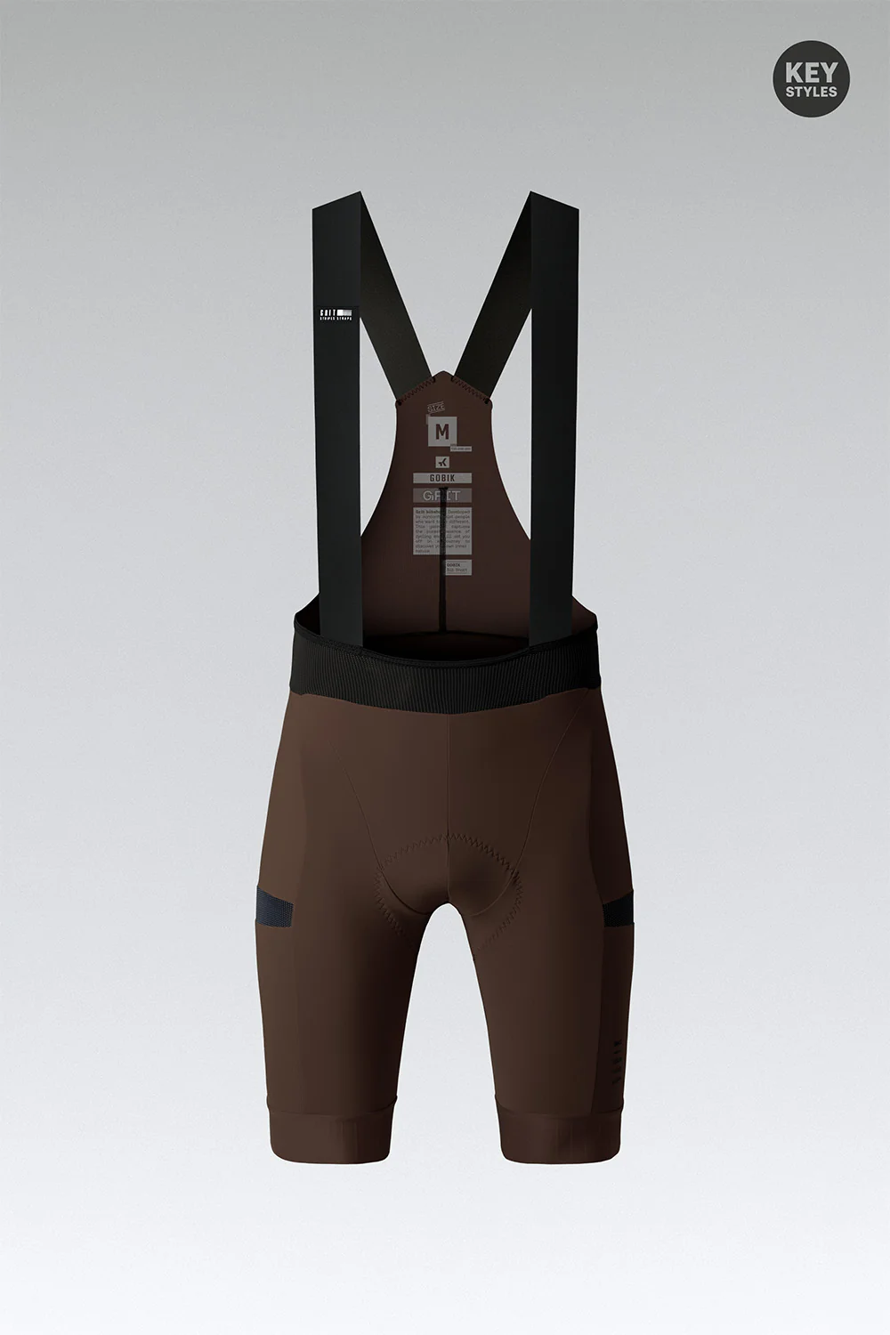 Calções de ciclismo castanhos com tirantes pretos largos e elásticos