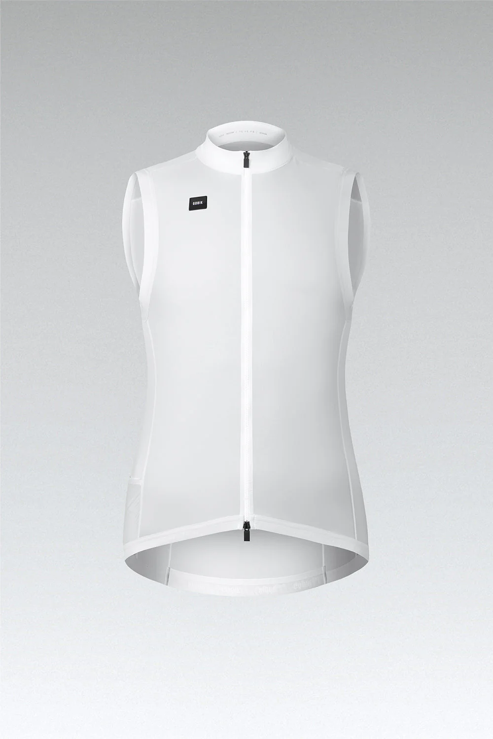 Colete branco sem mangas com fecho zip e detalhe preto GORE