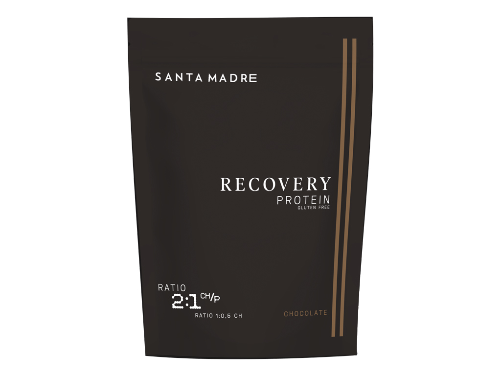 Pacote preto fosco de proteína Recovery Protein sabor chocolate da Santa Madre
