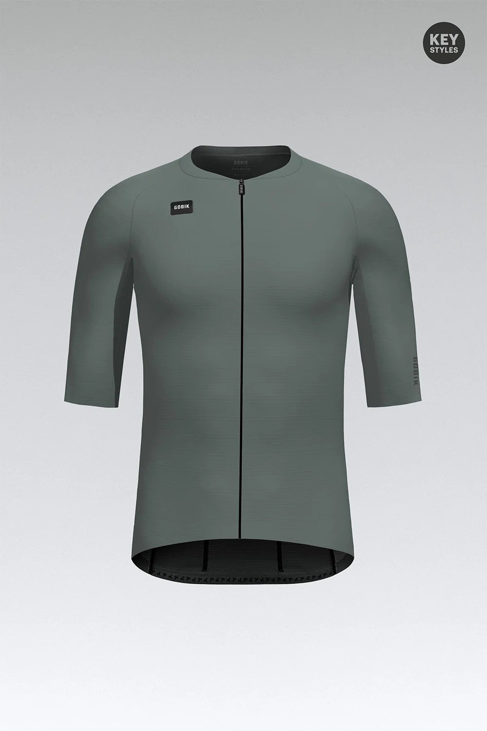 Camisola de ciclismo cinzenta com fecho preto e mangas curtas