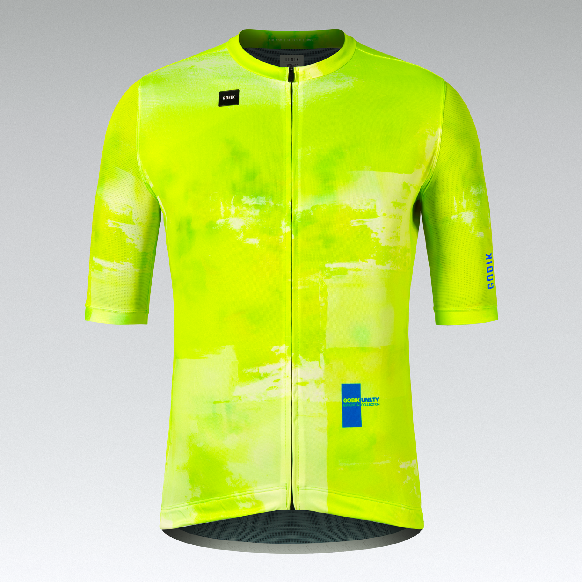 Camisola técnica de ciclismo amarela fluorescente com fecho de correr e logótipo Gobik