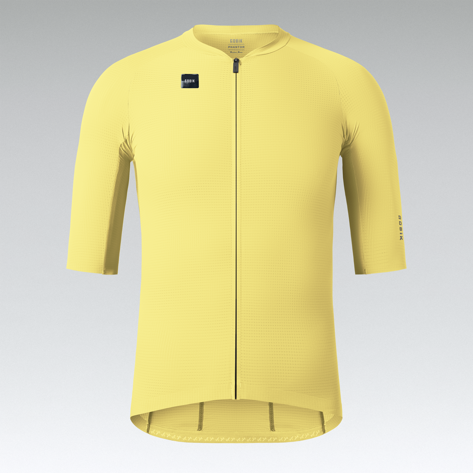 Camisola ciclismo amarela com fecho frontal e logo GOBIK