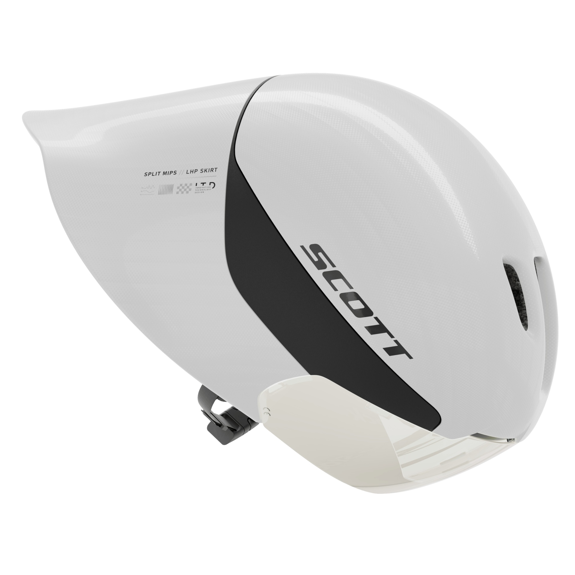 Capacete aerodinâmico branco e preto com visor