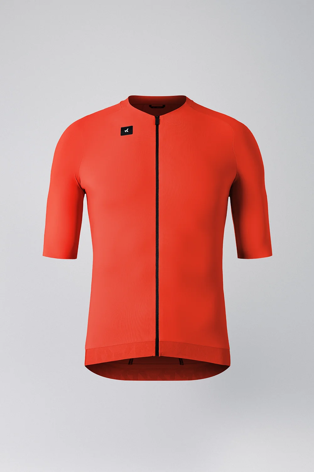 T-shirt desportiva de ciclismo vermelha com fecho preto e logótipo no peito
