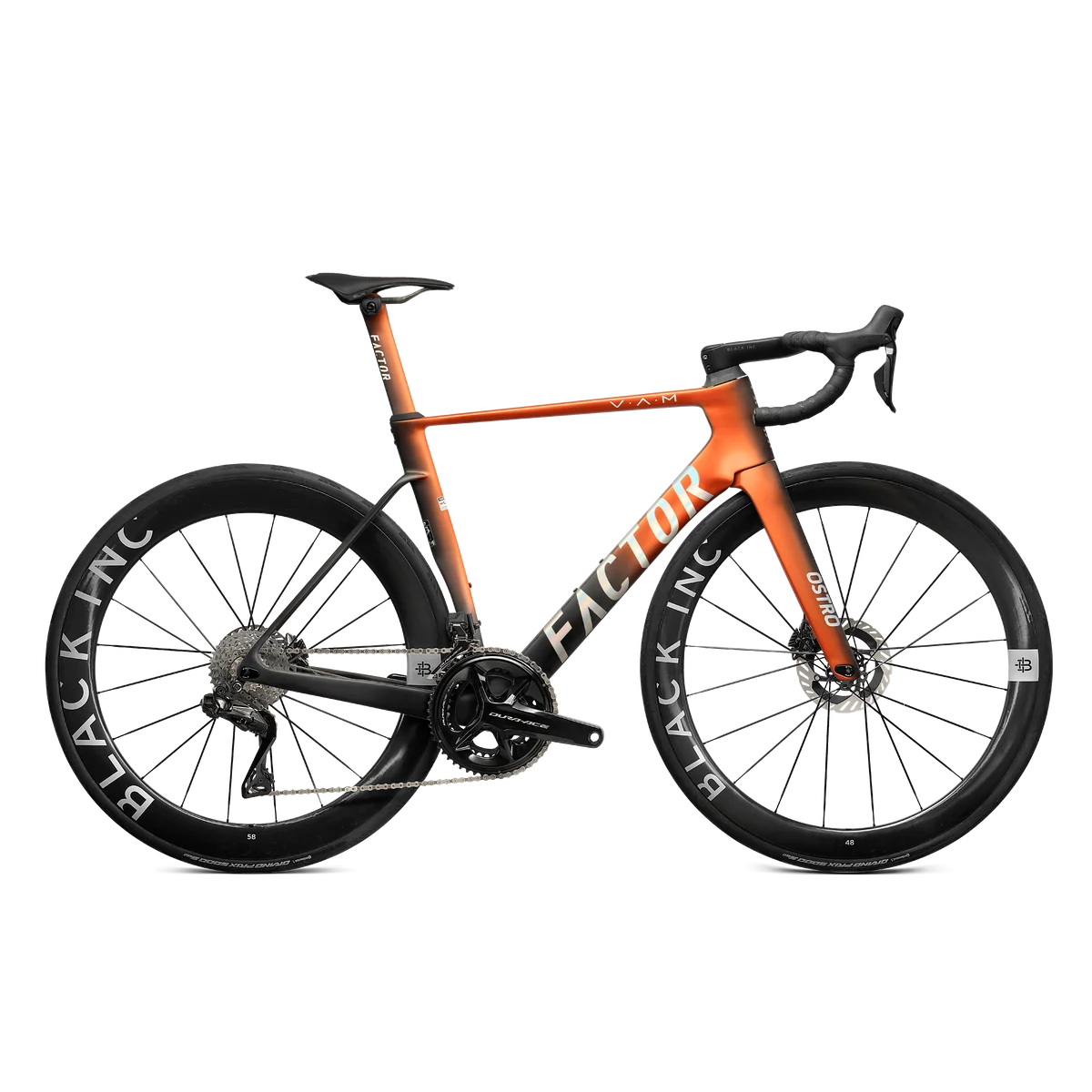 Bicicleta de estrada carbono laranja preto FACTOR VAM