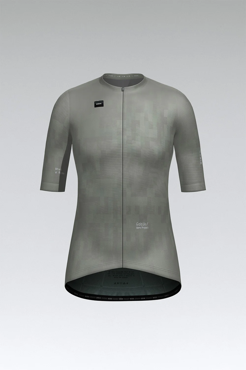 Camisola de ciclismo cinzenta com mangas até ao cotovelo e fecho frontal invisível