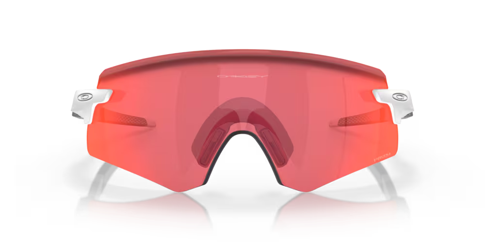 Óculos desportivos com lentes vermelhas e armação branca e preta