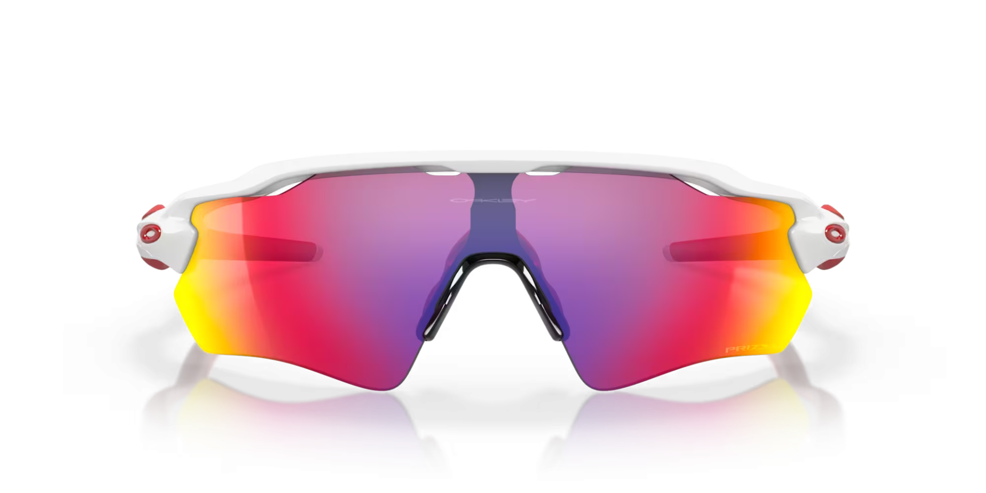 Óculos desportivos com armação branca e lentes espelhadas coloridas