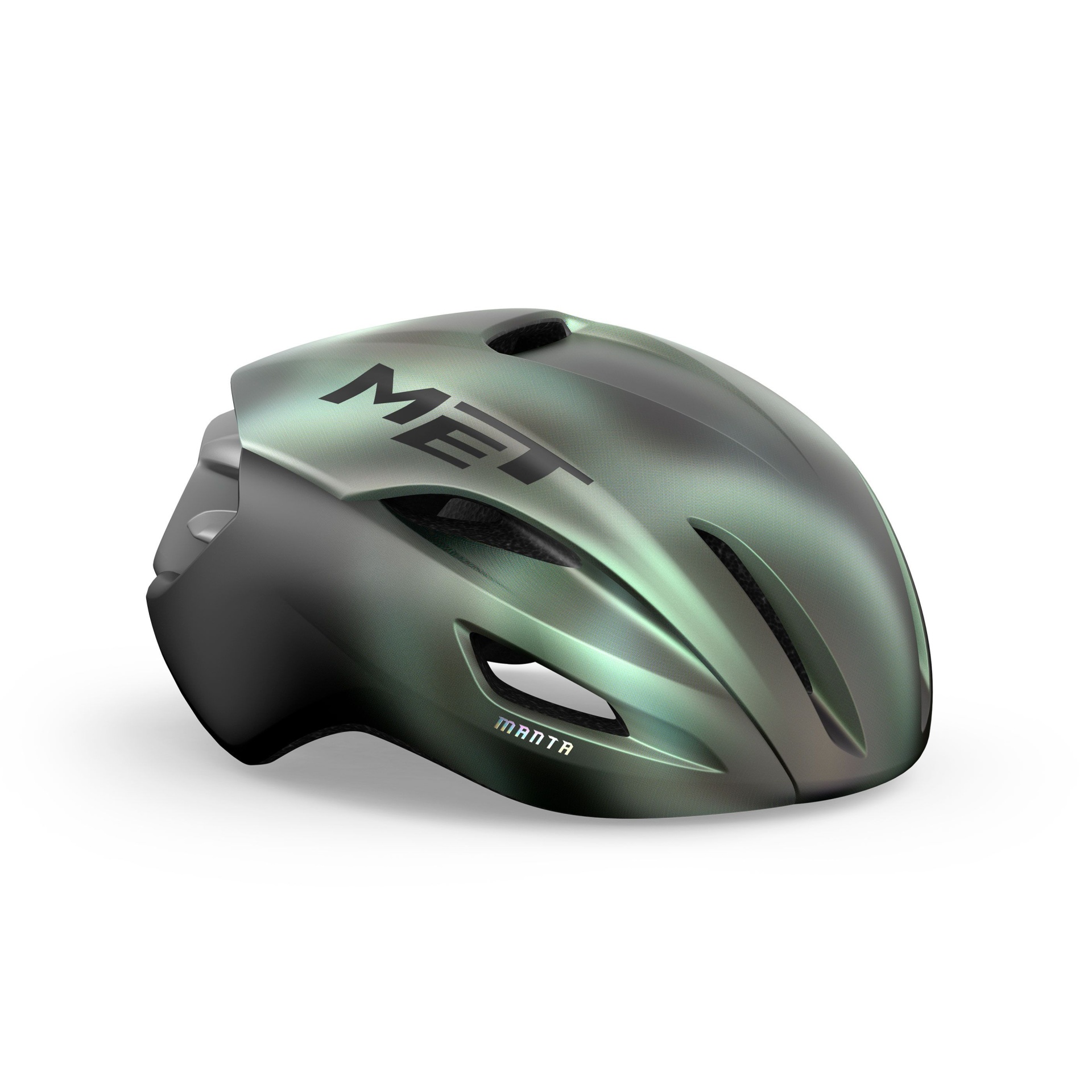 Capacete de ciclismo MET MANTA verde metálico com preto e aberturas frontais